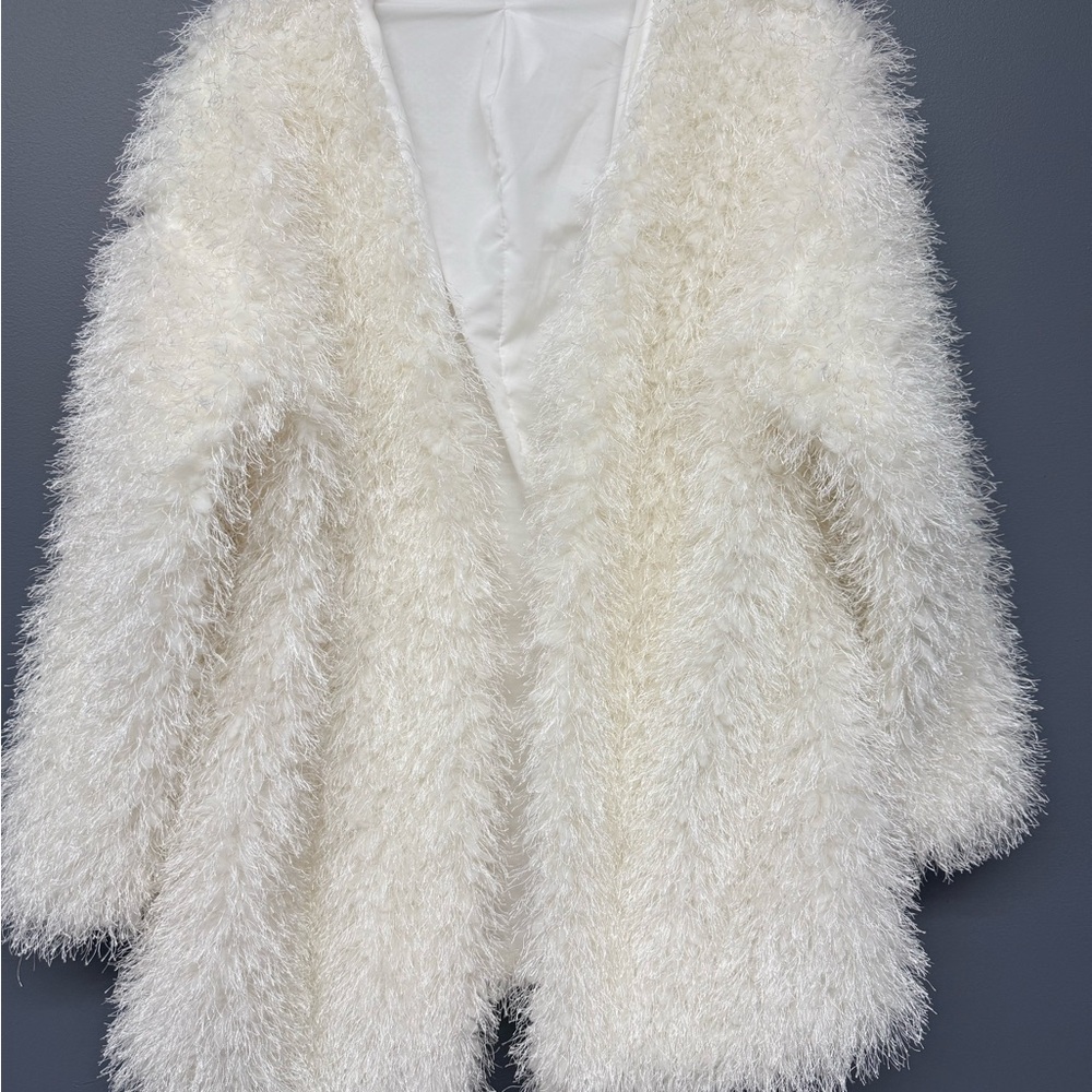 SHEIN White Fuzzy White Teddy Coat